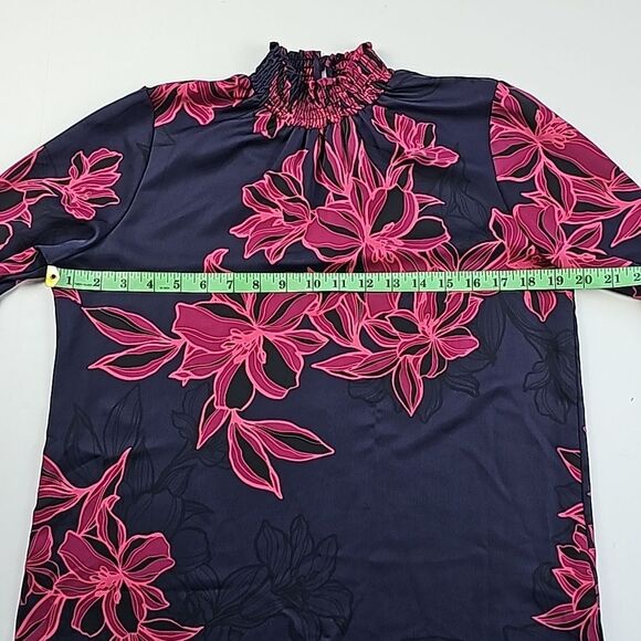 Misa -668 Purple Red Multi Ruched Mock Neck Long Sleeve Floral Giana Top Size S - Picture 10 of 11